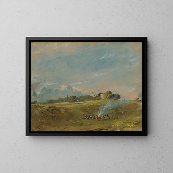 Hampstead Heath met een kampvuur - John Constable — ingelijst kunstwerk aan de muur