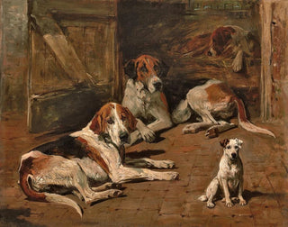 John Emms - Hounds and a Terrier in a Stable.webp