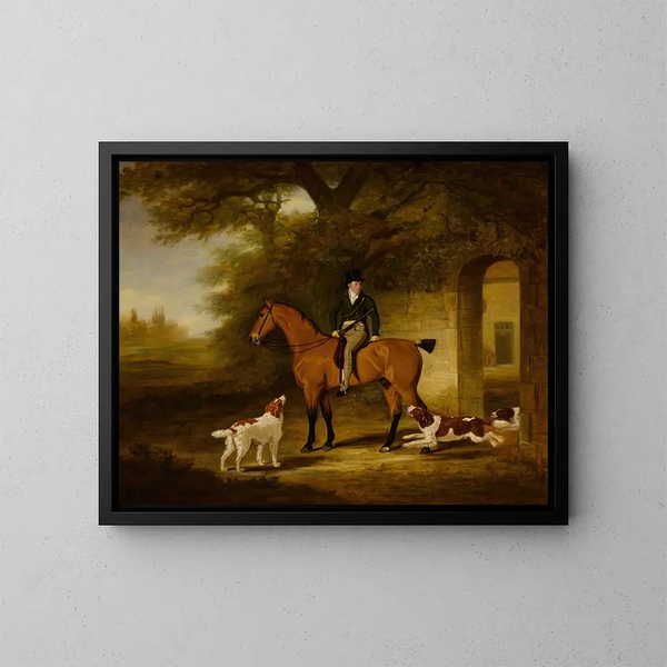A brown hunting horse mounted by Robert Day - John Ferneley — framed artwork on a wall