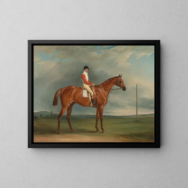 M. Sadler painting, a chestnut racehorse with Chapple in the saddle - John Ferneley — framed artwork on a wall