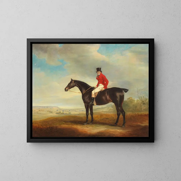 Sir Harry Goodricke, master of the Quorn, on his horse - John Ferneley — framed artwork on a wall