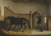 van een donkerbruine en een jachtbruin schilderij met een jager en andere figuren in een schuur - John Ferneley Jr — weergave van het kunstwerk