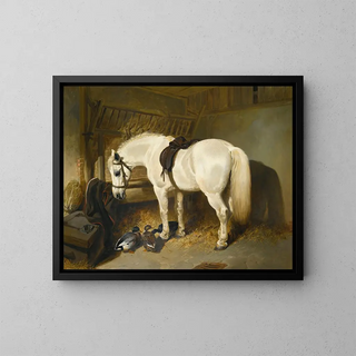 John Frederick Herring Snr - A Grey Pony In A Stable With Ducks.webp