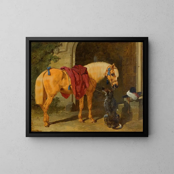The Knight and His Charger - John Frederick Herring the Elder — framed artwork on a wall