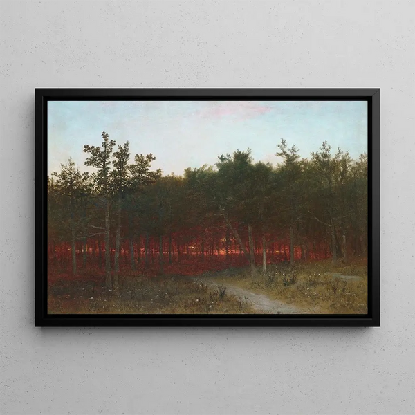Twilight in the Cedars at Darien, Connecticut - John Frederick Kensett — framed artwork on a wall