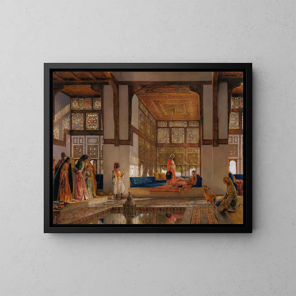Een dame ontvangt bezoekers - John Frederick Lewis — ingelijst kunstwerk aan de muur