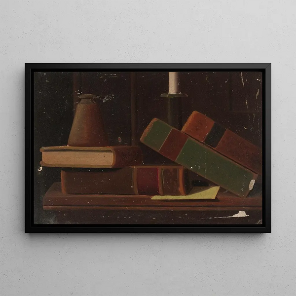 Nature morte avec livres - John Frederick Peto — framed artwork on a wall