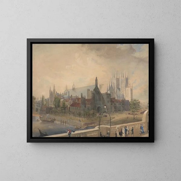 View of Westminster Hall and the Abbey from the bridge - John Gendall — framed artwork on a wall