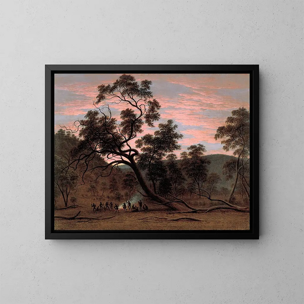 An Aboriginal corroboree in the Mills plains - John Glover — framed artwork on a wall