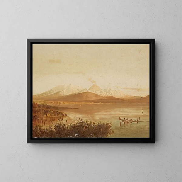 Monts Ruapehu et Tongariro depuis le lac Taupo - John Gully — framed artwork on a wall