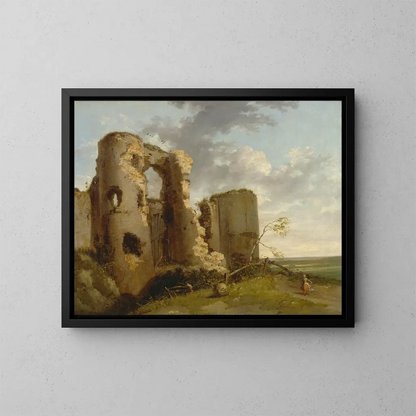 the West Gate of Pevensey Castle, Sussex - John Hamilton Mortimer — framed artwork on a wall