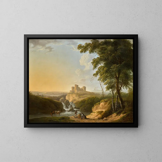 John Inigo Richards - An extensive landscape with a view of Chepstow Castle on a hill beyond.webp