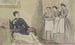 Meesteres en drie dienaren - John Leech — weergave van het kunstwerk