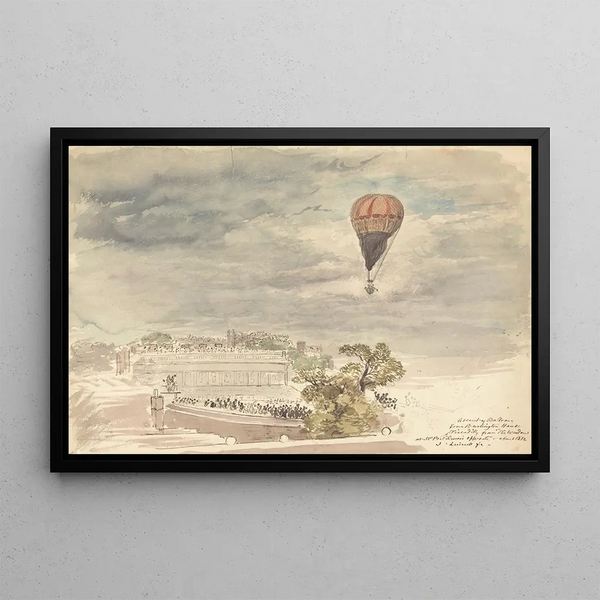 Ascension de ballon depuis Burlington House, Piccadilly, depuis la fenêtre chez M. B. Palmer - John Linnell — ingelijst kunstwerk aan de muur