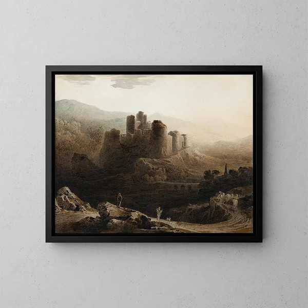 Moon over Chepstow Castle - John Martin — framed artwork on a wall