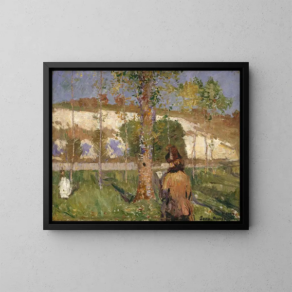 Madame Sisley on the banks of the Loing in Moret - John Peter Russell — framed artwork on a wall