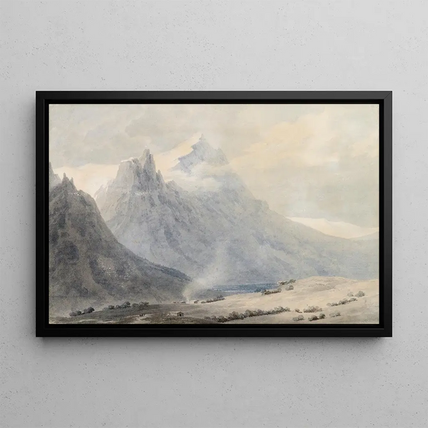 a valley in the canton of Unterwald, Switzerland - John Robert Cozens — framed artwork on a wall