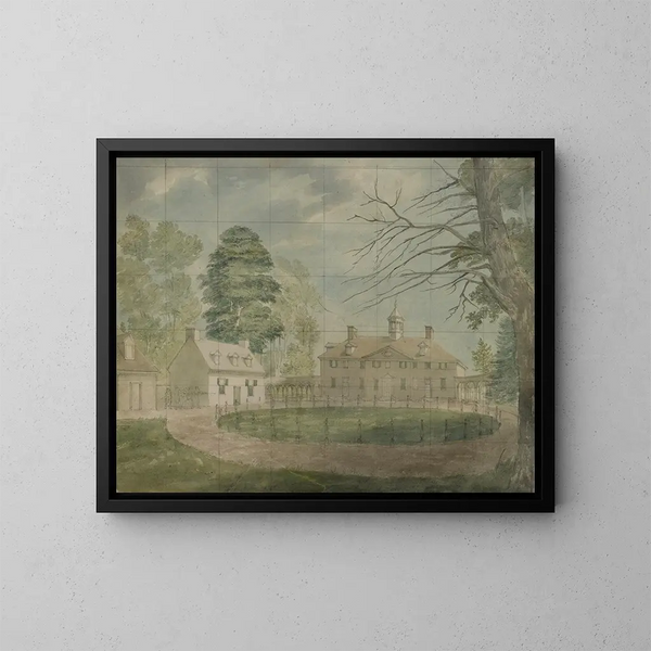 Mount Vernon painting with dependencies seen from the other side of the alley - John Rubens Smith — framed artwork on a wall