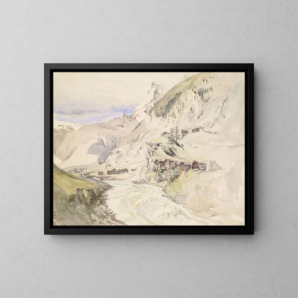 A valley in the Alps with the Matterhorn in the distance - John Ruskin — framed artwork on a wall