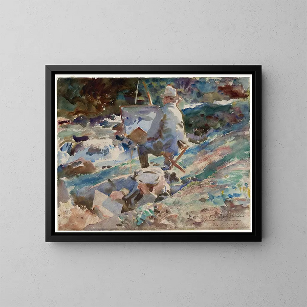 Een kunstenaar aan zijn ezel - John Singer Sargent — ingelijst kunstwerk aan de muur