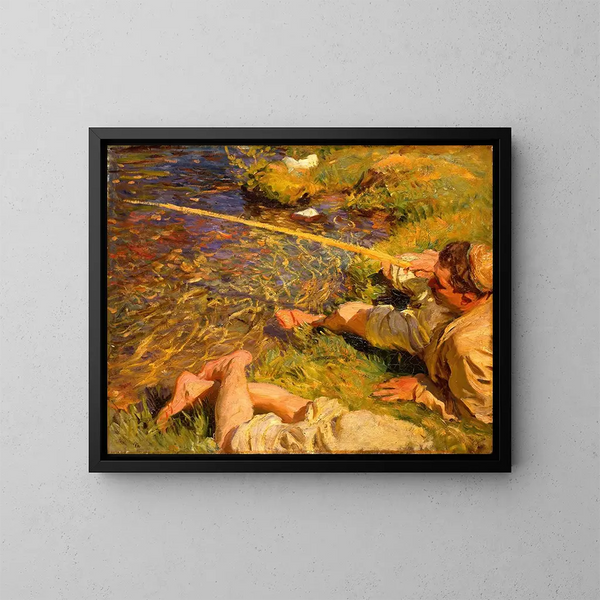 Val d'Aoste, een man aan het vissen - John Singer Sargent — ingelijst kunstwerk aan de muur