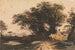 Landschapskunstdruk met een boeket bomen naast een weg en een beek - John Varley — weergave van het kunstwerk