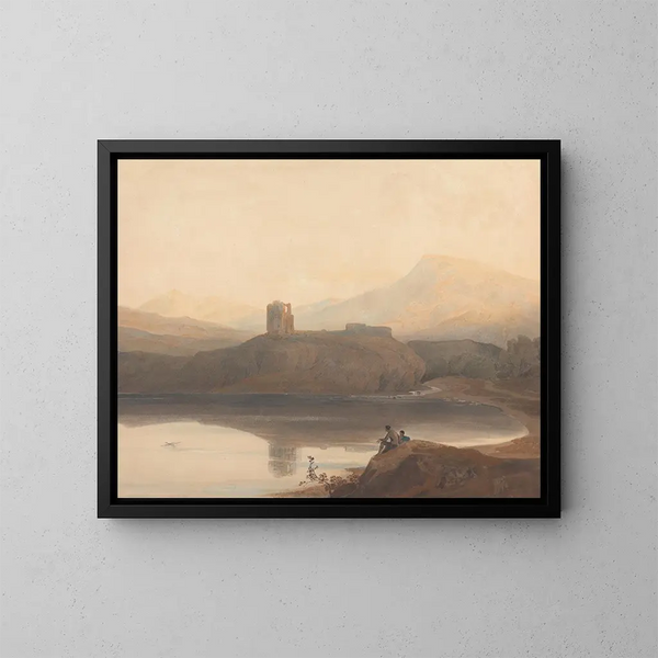 Lake Llanberis with Dolbadarn Castle - John Varley — framed artwork on a wall