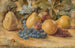 Natuurschilderij van fruit, appels, peren en druiven op de grond - John William Hill — weergave van het kunstwerk