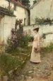 Cueillir des fleurs dans un jardin du Devonshire - John William Waterhouse — weergave van het kunstwerk