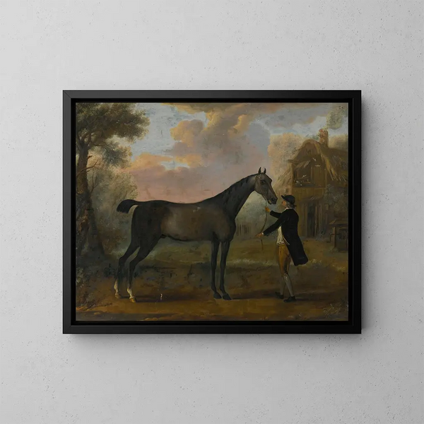 a horse and his groom in a landscape - John Wootton — framed artwork on a wall