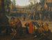 Een dorpsscène met veel boeren en een reizende handelaar - Joost Cornelisz Droochsloot — weergave van het kunstwerk