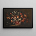 Natuurgetrouw Schilderij met een Mandje Tulpen, Anjers en Andere Bloemen op een Steenpodiaal - José de Arellano — ingelijst kunstwerk aan de muur