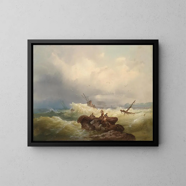 Rochers au bord d'une mer tempétueuse - Josef Carl Berthold Püttner — framed artwork on a wall