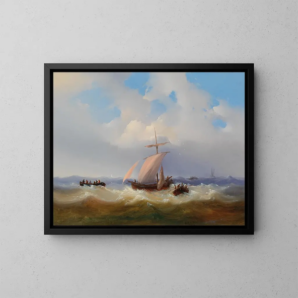Petite scène de stable avec des moutons - Josef Carl Berthold Püttner — framed artwork on a wall
