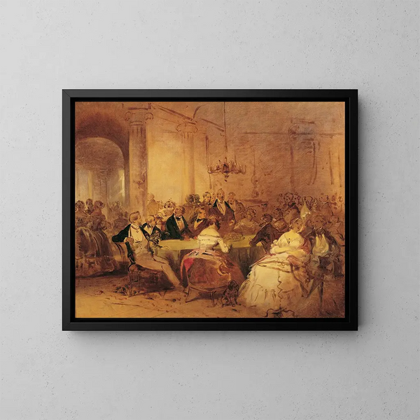 Scene of society - Josef Danhauser — framed artwork on a wall