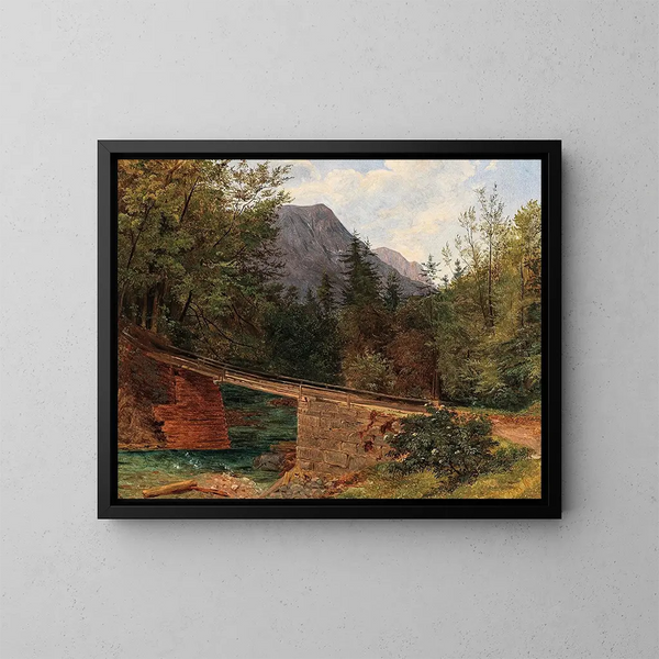 The bridge near the mill of Rettenbach in Bad Ischl - Josef Feid — framed artwork on a wall
