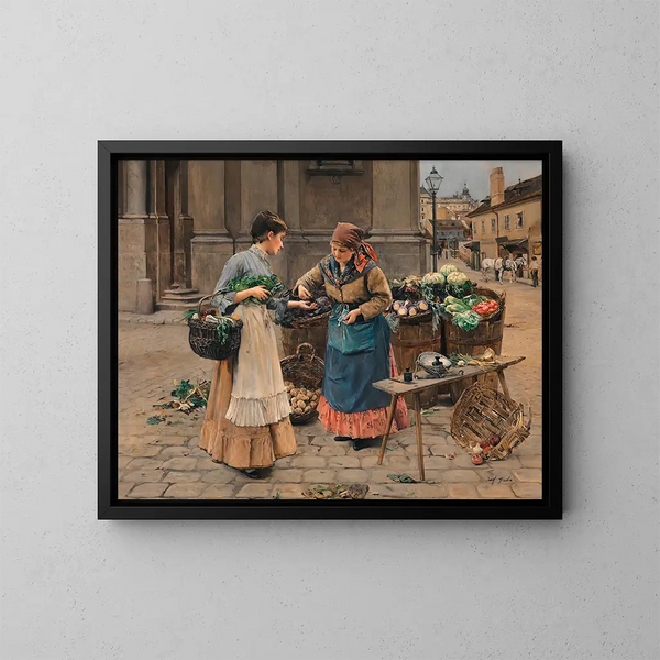 Scene at the Gem Stand - Josef Gisela — framed artwork on a wall