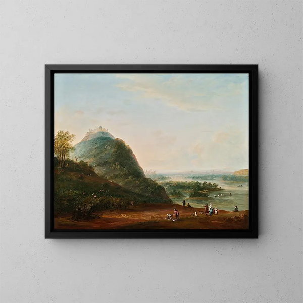 van wijnoogst nabij Wenen met uitzicht op Klosterneuburg, de Leopoldsberg, de Bisamberg en Korneuburg - Josef Heideloff — ingelijst kunstwerk aan de muur
