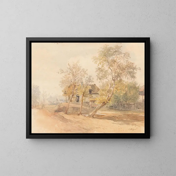 a group of trees near a farm - Josef Höger — framed artwork on a wall