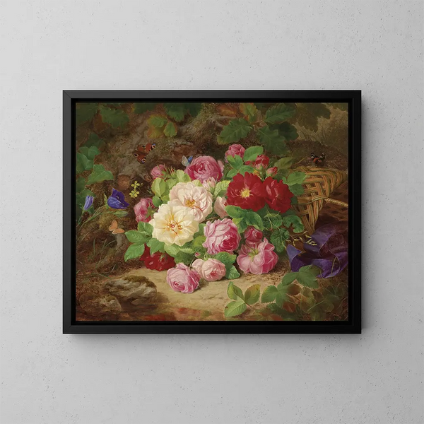 Roses sur le sol forestier - Josef Lauer — framed artwork on a wall