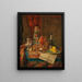 Een weelderige stilleven met een glas champagne en een majolica-olielamp - Josef Mansfeld — ingelijst kunstwerk aan de muur