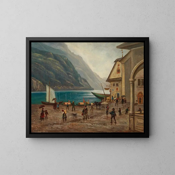 op de rivier van het Königssee-meer nabij Berchtesgaden - Josef Mayr — ingelijst kunstwerk aan de muur