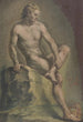 Nu d'un homme assis sur une pierre regardant vers la droite - Josef Neher — weergave van het kunstwerk