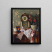 Antique still life with fireplace clock - Josef Schuster — framed artwork on a wall