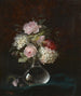 Bloemenboeket in een glazen vaas die het atelierraam weerspiegelt - Joseph Eugène Gilbault — weergave van het kunstwerk