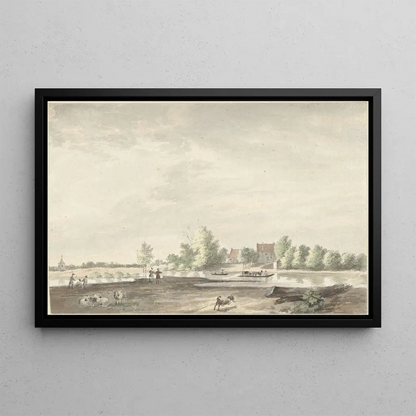 The house of passage on the Lek near Schoonhoven - Joseph Adolf Schmetterling — framed artwork on a wall