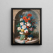 Een stilleven van bloemen in de stijl van de Nederlandse kunstenaars uit de zeventiende eeuw De kathedraal Saint-Étienne op de achtergrond - Joseph August Satory — ingelijst kunstwerk aan de muur