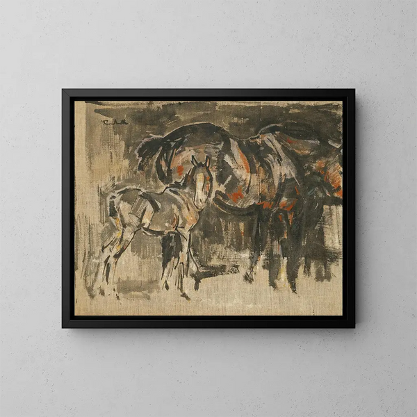 Mare and Foal - Joseph Crawhall — framed artwork on a wall