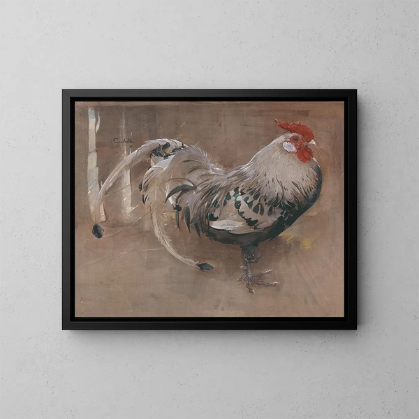 The glittering rooster - Joseph Crawhall — framed artwork on a wall
