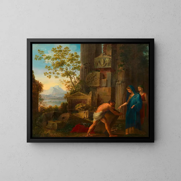 Theseus vindt het zwaard van zijn vader Aegeus onder de rots - Joseph Dorffmeister — ingelijst kunstwerk aan de muur
